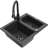 Mexen Carlos granite sink 1.5-bowl with Elia kitchen tap, black spotted - 6518-76-670101-70-B