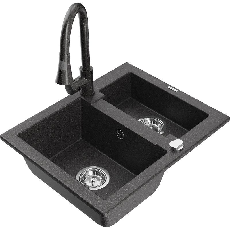 Mexen Carlos granitdiskho 1,5-fack med köksblandare Elia, svart spräcklig - 6518-76-670101-76