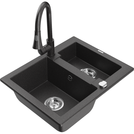 Mexen Carlos granite sink 1.5-bowl with Elia kitchen tap, speckled black - 6518-76-670101-76