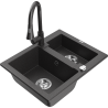 Mexen Carlos granite sink 1.5-bowl with Elia kitchen tap, speckled black - 6518-76-670101-76