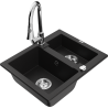 Mexen Carlos Granite Sink 1.5-Bowl with Elia Kitchen Tap, Black - 6518-77-670101-00