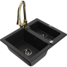 Mexen Carlos granite sink 1.5-bowl with Elia kitchen tap, black - 6518-77-670101-50-B