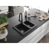 Mexen Carlos granite sink 1.5-bowl with Elia kitchen faucet, black - 6518-77-670101-70