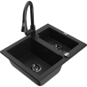 Mexen Carlos granieten spoelbak 1,5-komor met keukenmengkraan Elia, zwart - 6518-77-670101-70-B