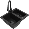 Mexen Carlos granieten spoelbak 1,5-komorige met keukenmengkraan Elia, zwart - 6518-77-670101-70-B