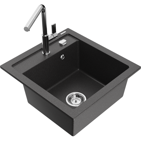 Mexen Vito Granitspüle 1-Becken mit Küchenarmatur Flora, schwarz gesprenkelt - 6503-76-670401-00