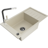 Mexen Elias granieten spoelbak met 1 bak, afdruipplaat en keukenkraan Flora, beige - 6511-69-670401-07-B