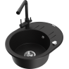 Mexen Kevin fregadero de granito de 1 cubeta con escurridor y grifo de cocina Duero, negro - 6517-77-671600-70