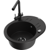 Mexen Kevin 1-bowl granite sink with drainer and Duero kitchen faucet, black - 6517-77-671600-70-B