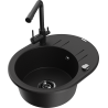 Mexen Kevin Fregadero de granito de 1 seno con escurridor y grifo de cocina Duero, negro - 6517-77-671600-70-B