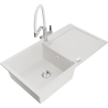 Mexen Leo granite sink 1-bowl with drainer and Duo kitchen tap, white - 6501-20-671701-02