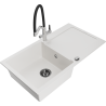 Mexen Leo 1-bowl granite sink with drainer and Duo kitchen tap, white - 6501-20-671701-07-B
