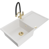 Mexen Leo granite sink 1-bowl with drainer and Duo kitchen tap, white - 6501-20-671701-57-G