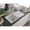 Mexen Leo fregadero de granito de 1 cubeta con escurridor y grifo de cocina Duo, blanco - 6501-20-671701-57-B