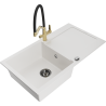 Mexen Leo fregadero de granito de 1 cubeta con escurridor y grifo de cocina Duo, blanco - 6501-20-671701-57-B