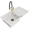 Mexen Leo single-bowl granite sink with drainer and Duo kitchen tap, white - 6501-20-671701-57-B