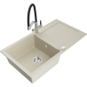 Mexen Leo granieten spoelbak met 1 kamer, afdruiprek en keukenmengkraan Duo, beige - 6501-69-671701-07