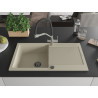Mexen Leo granitische gootsteen met 1 bak, afdruiprek en keukenkraan Duo, beige - 6501-69-671701-07-B