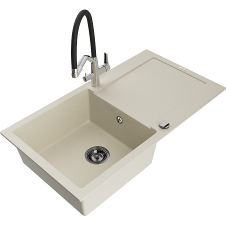 Mexen Leo granitē izlietne ar vienu nodalījumu un notecinātāju, ar duļķveida virtuve Duo, bēšs - 6501-69-671701-07-B