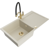 Mexen Leo 1-Bowl Granite Sink with Drainer and Duo Kitchen Tap, Beige - 6501-69-671701-57-G
