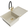 Mexen Leo fregadero de granito de 1 seno con escurridor y grifo de cocina Duo, beige - 6501-69-671701-57-G
