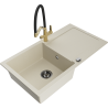 Mexen Leo évier en granit 1 bac avec égouttoir et robinet de cuisine Duo, beige - 6501-69-671701-57-B