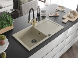 Mexen Leo lavello in granito 1-vasca con sgocciolatoio e miscelatore cucina Duo, beige - 6501-69-671701-57-B