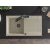 Mexen Leo granite sink 1-bowl with drainer and Duo kitchen tap, beige - 6501-69-671701-70-B