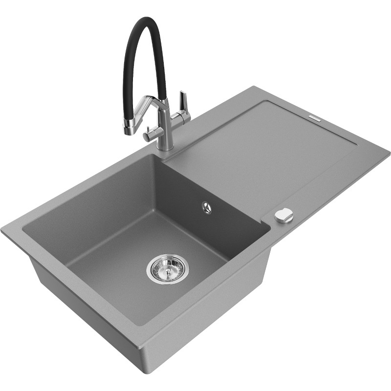 Mexen Leo fregadero de granito de 1 seno con escurridor y grifo de cocina Duo, gris - 6501-71-671701-07