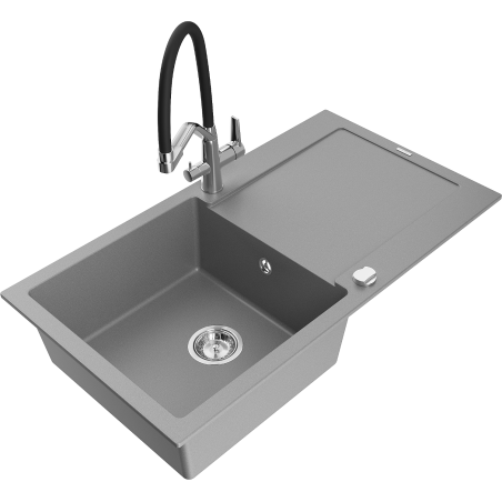 Mexen Leo fregadero de granito de 1 cubeta con escurridor y grifo de cocina Duo, gris - 6501-71-671701-07