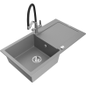 Mexen Leo 1-bowl granite kitchen sink with drainer and Duo kitchen tap, grey - 6501-71-671701-07