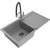 Mexen Leo 1-bowl granite sink with drainer and Duo kitchen tap, grey - 6501-71-671701-07-B