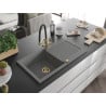 Mexen Leo granite kitchen sink 1-bowl with drainer and Duo kitchen tap, grey - 6501-71-671701-57-G