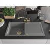Mexen Leo granite kitchen sink 1-bowl with drainer and Duo kitchen tap, grey - 6501-71-671701-57-G