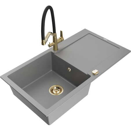 Mexen Leo fregadero de granito de 1 cubeta con escurridor y grifo de cocina Duo, gris - 6501-71-671701-57-G