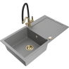 Mexen Leo granite kitchen sink 1-bowl with drainer and Duo kitchen tap, grey - 6501-71-671701-57-G