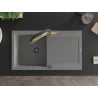 Mexen Leo granite sink 1-bowl with drainer and Duo kitchen tap, grey - 6501-71-671701-57-B