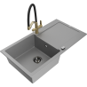 Mexen Leo granite sink 1-bowl with drainer and Duo kitchen tap, grey - 6501-71-671701-57-B