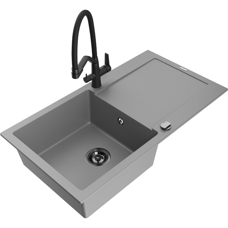 Mexen Leo fregadero de granito de 1 cubeta con escurridor y grifo de cocina Duo, gris - 6501-71-671701-70-B