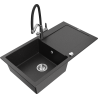 Mexen Leo lavello in granito a 1 vasca con scolapiatti e rubinetto da cucina Duo, nero/argento metallico - 6501-73-671701-07