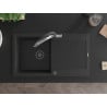 Mexen Leo granite kitchen sink 1-bowl with drainer and Duo faucet, black/silver metallic - 6501-73-671701-07-B
