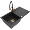 Mexen Leo fregadero de granito de 1 tazón con escurridor y grifo de cocina Duo, negro/metalizado plateado - 6501-73-671701-57-G