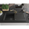Mexen Leo 1-kom inbouw granieten spoelbak met afdruiprek en Duo-keukenkraan, zwart/zilveren metallic - 6501-73-671701-57-B