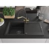 Mexen Leo granite sink 1-bowl with drainer and Duo kitchen tap, black/silver metallic - 6501-73-671701-57-B