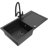 Mexen Leo 1-bowl granite sink with drainer and Duo kitchen tap, black/silver metallic - 6501-73-671701-70-B