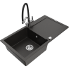 Mexen Leo 1-bowl granite sink with drainer and Duo kitchen tap, black/gold metallic - 6501-75-671701-07