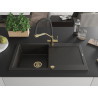 Mexen Leo lavello in granito 1 vasca con scolapiatti e miscelatore da cucina Duo, nero/oro metallizzato - 6501-75-671701-57-G