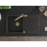 Mexen Leo granieten spoelbak met 1 bak, afdruiprek en keukenmengkraan Duo, zwart/goud metallic - 6501-75-671701-57-G