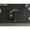 Mexen Leo granit izlietne, 1 nodalījums ar noteku un virtuves jaucējkrānu Duo, melns/zeltains metālisks - 6501-75-671701-57-G
