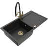 Mexen Leo fregadero de granito de 1 cubeta con escurridor y grifo de cocina Duo, negro/oro metálico - 6501-75-671701-57-G
